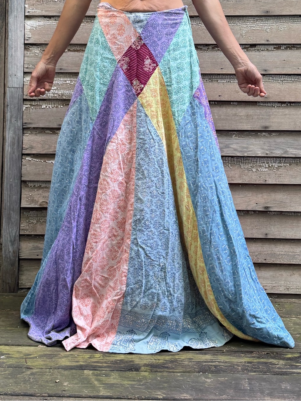 VTG Festival Bohemian Patchwork Maxi Skirt - Pastel Multi - Picture 12 of 16